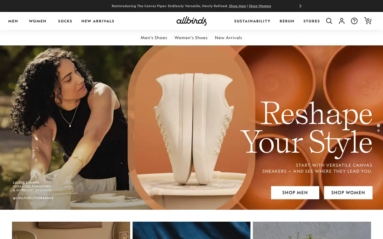Screenshot of Allbirds store